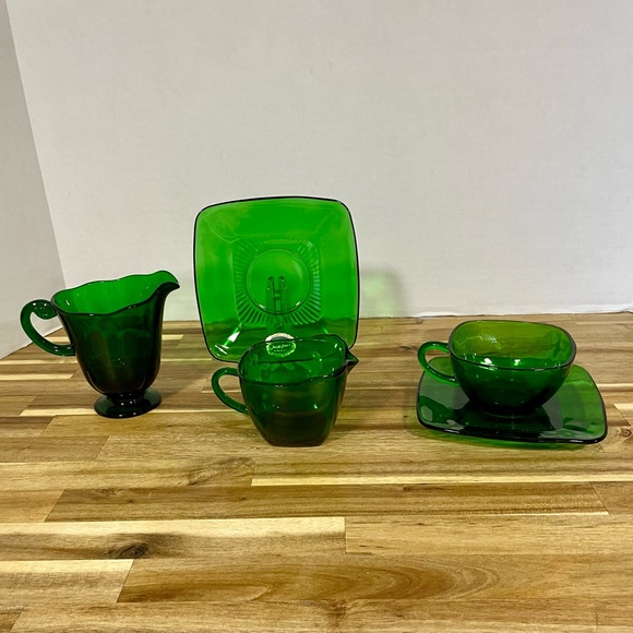 Vintage Anchor Hocking Forest Green 5 Various Pieces - Picture 2 of 9